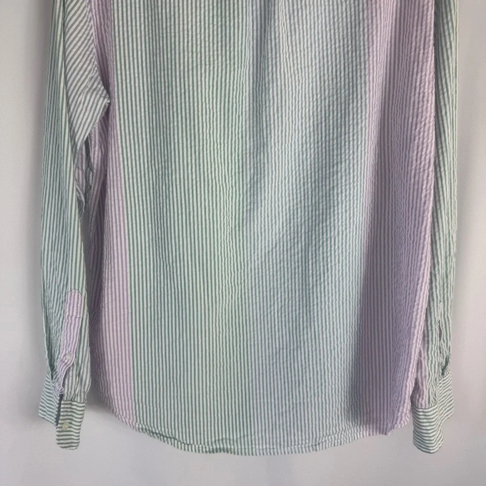 J.Crew Shirt Mens L Long Sleeve Striped Seersucker Breathable Lightweight